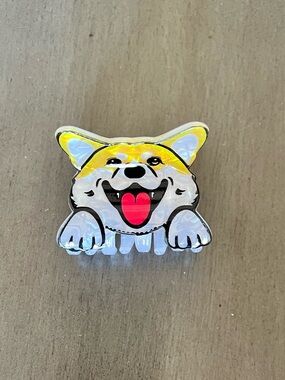 Brown White Glossy Happy Dog Puppy 2" Lobster Claw Hair Clip Yorkie Westie Poodl